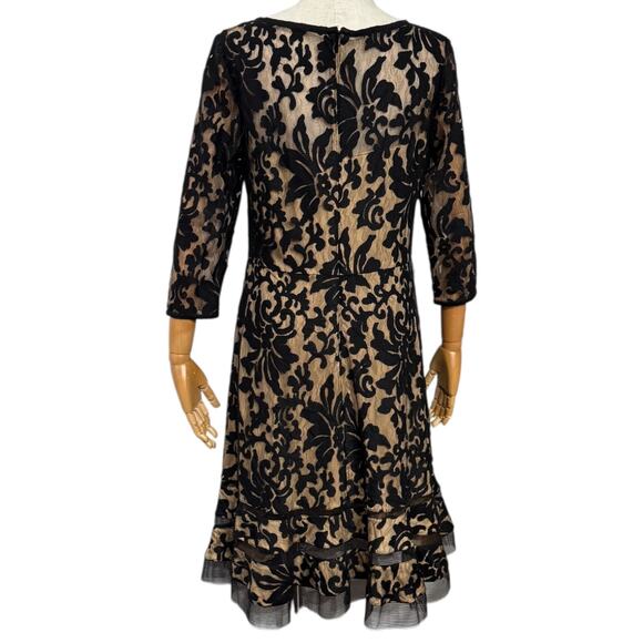 Tadashi Shoji Size 10 A-Line Midi Dress Black Corded Embroidery Tulle Overlay - Picture 5 of 10